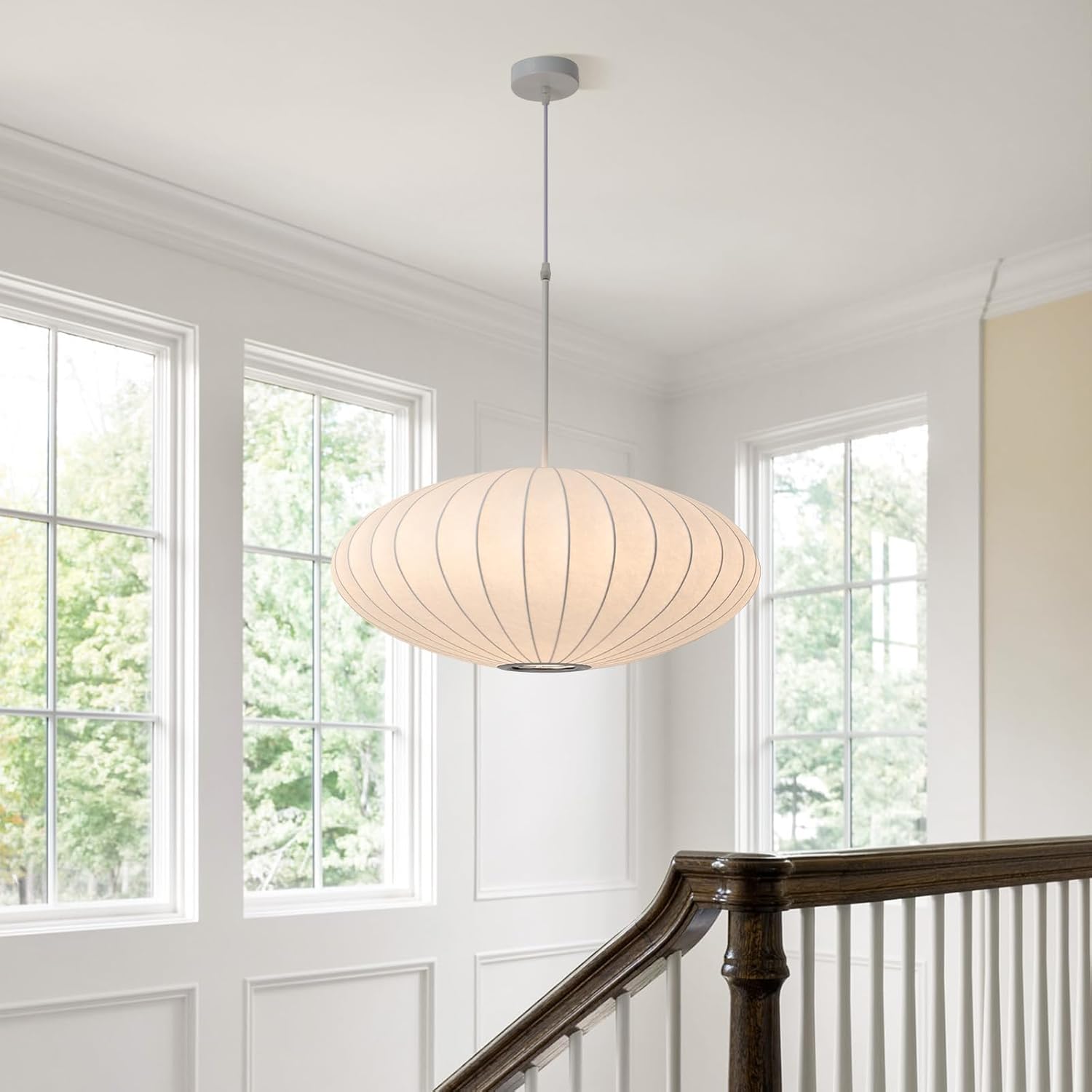23.6" Lantern Pendant Lights Japanese Chandelier for Living Room White Bubble Chandelier Large Wabi Sabi Pendant Light Fixtures for Dining Room Kitchen Island