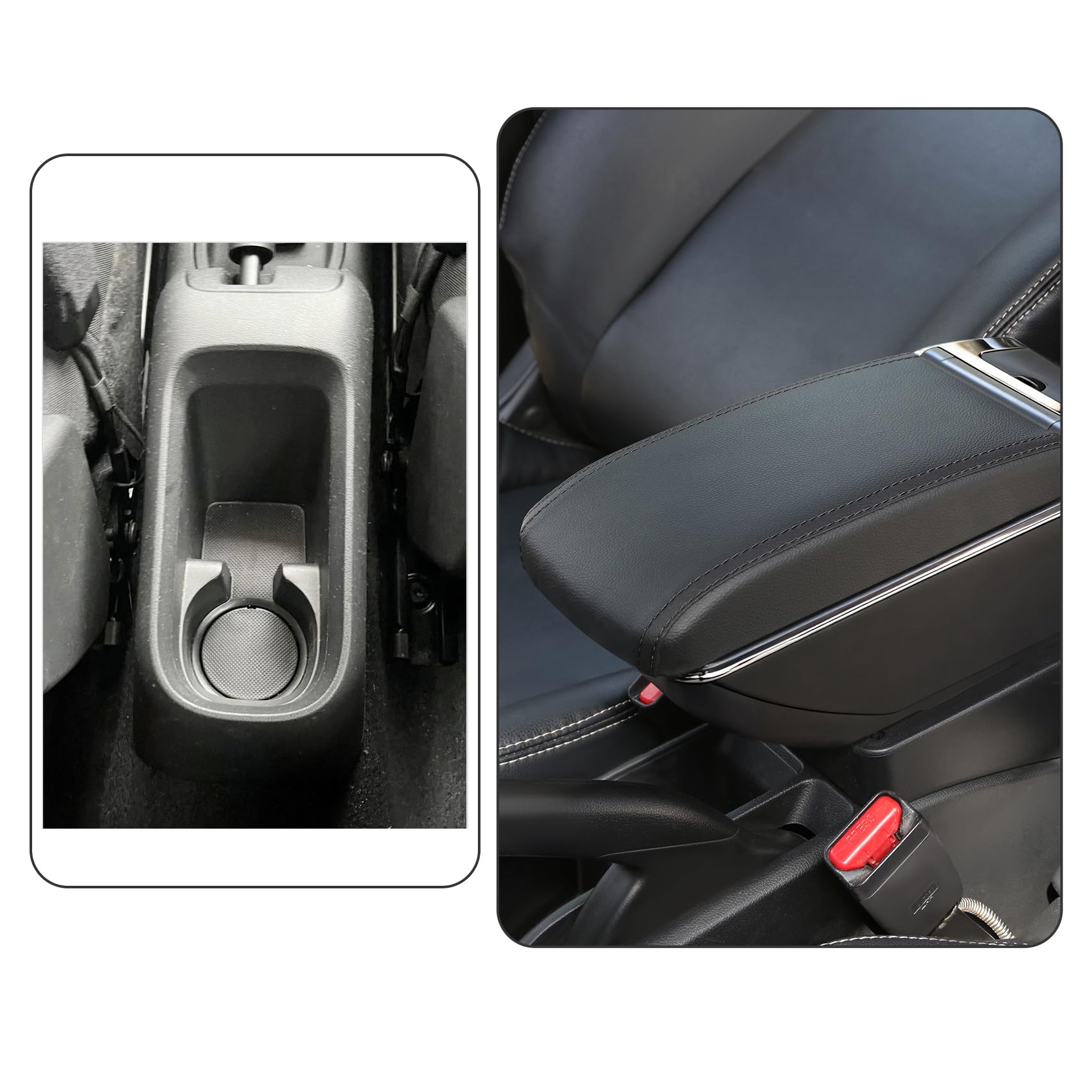 YJYWZH Accoudoir Central pour Citroën C3 2017-2023 avec porte-gobelet | Porte-gobelet,Accoudoir pour console centrale,Double rangement,Couvercle coulissant, Cuir PU,Installation facile,Noir