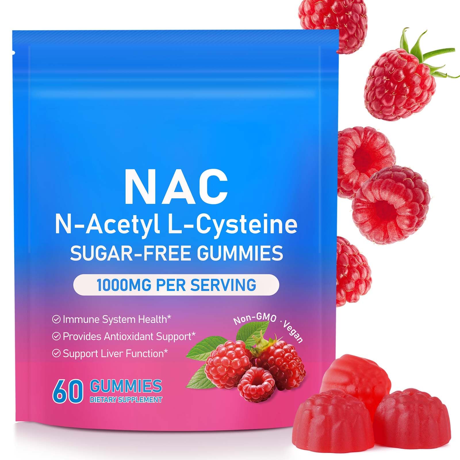 Ruduwu NAC Gummies, Sugar-Free NAC Supplement, N-Acetyl Cysteine Lung & Liver Health, Antioxidants & Immune System, 60 Count : Health & Household
