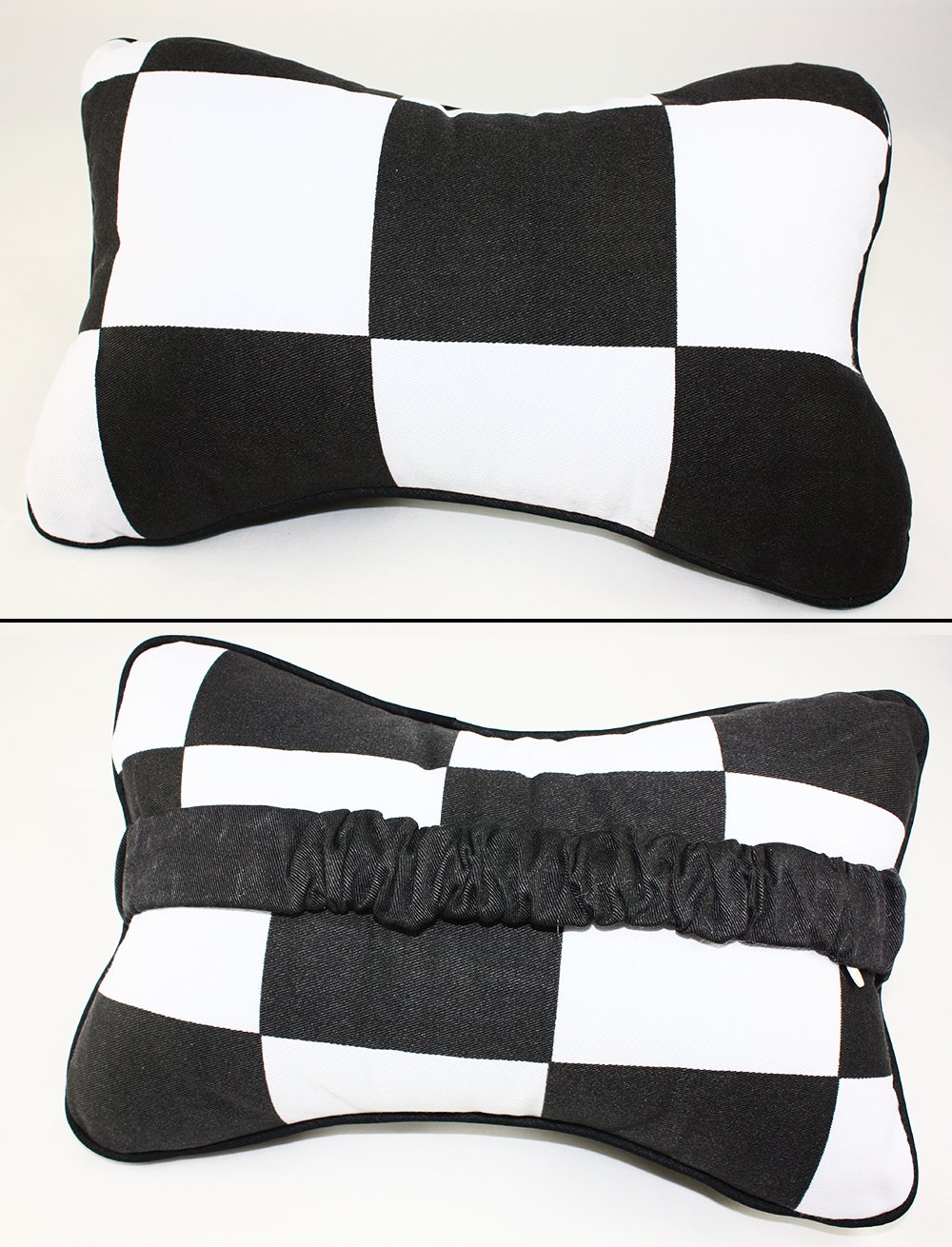 Pair Black White Checkered Flag Seat Headrest Cushion Pillow Compatible with 2002-2021 All Models
