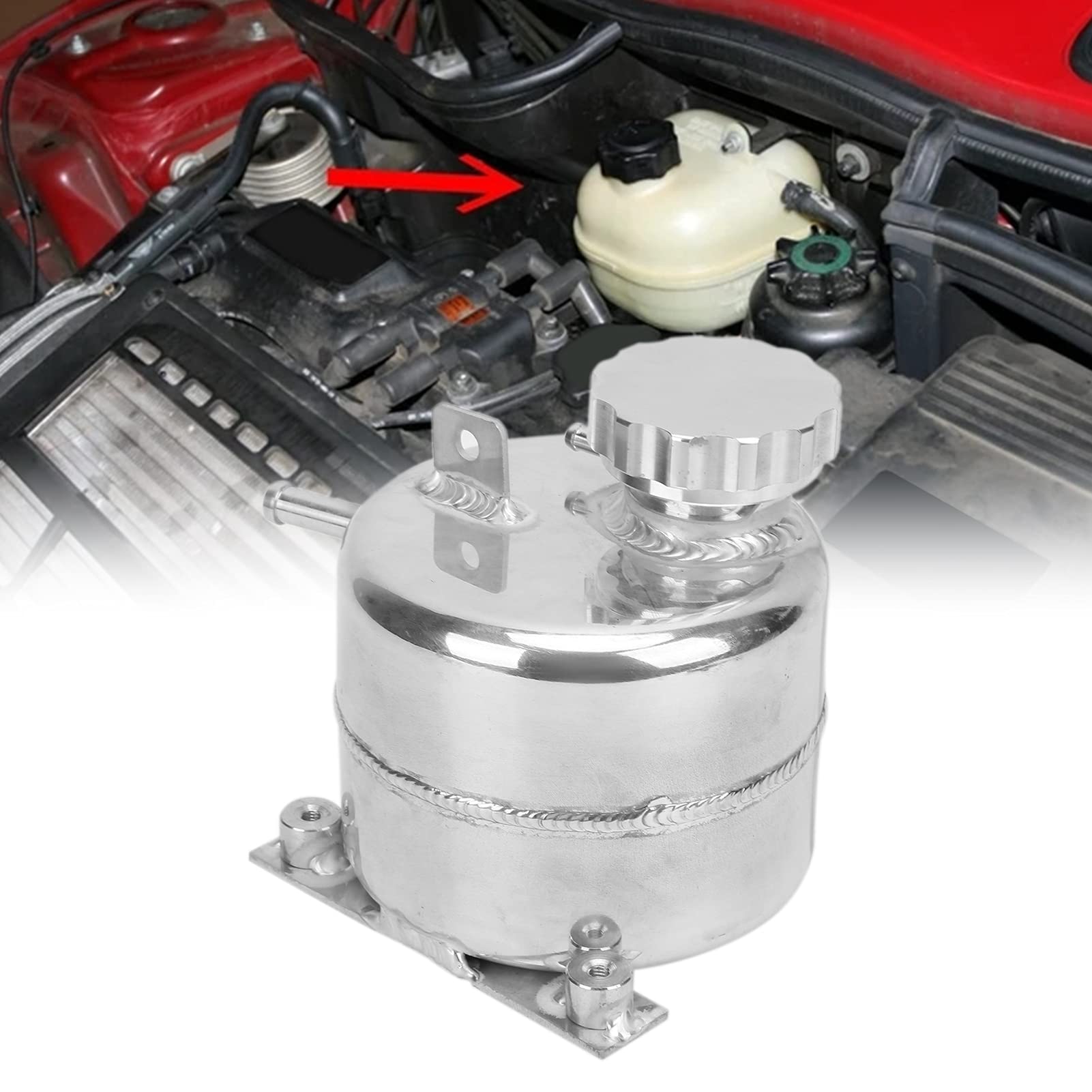 AMONIDA Zbiornik Wyrównawczy Płynu Chłodzącego ze Stopu Aluminium o Pojemności 2,5 L Pasuje do S R53 R52, Solidny Zamiennik Zbiornika Chłodnicy Zapewniający trwałą wydajność