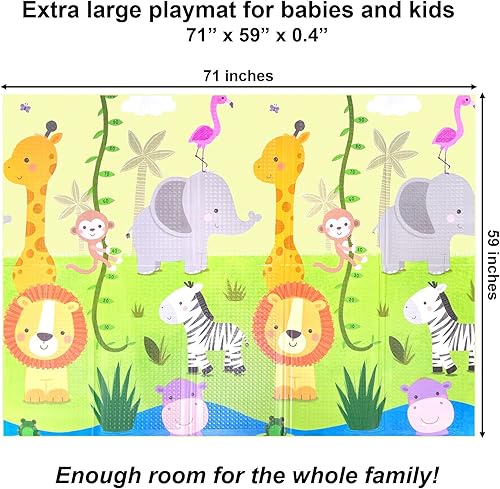 Miniatura 2 de Tapete de juego plegable extra grande con 2 gráficos en 1 para bebés, tapete de juego para bebés de 71 x 59 pulgadas para bebés de 0 a 6 meses, 6 a