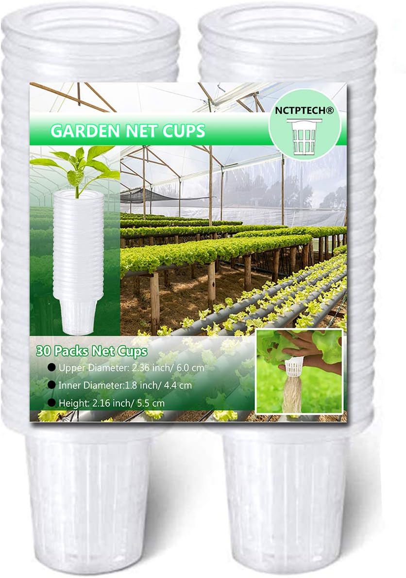 Net Cups, Gnimup Garden Plastic 2 Inch Planting Basket Cup Set, Garden Slotted Mesh Heavy Duty Wide Lip Design Net Pots for Hydroponics Aquaponics Orchids 30 Pack