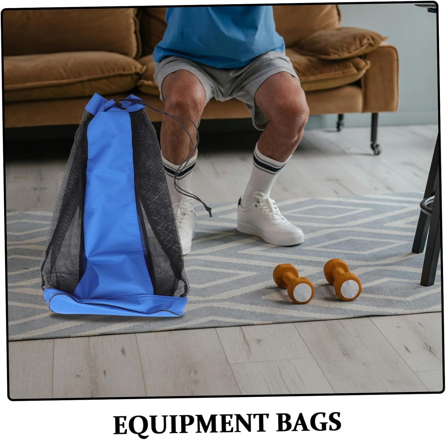 BESTonZON Large Light Blue Durable Fabric Soccer Equipment Bag with Breathable Mesh Construction and Comfortable Carrying Strap for Organizing Sports Gear and Practice