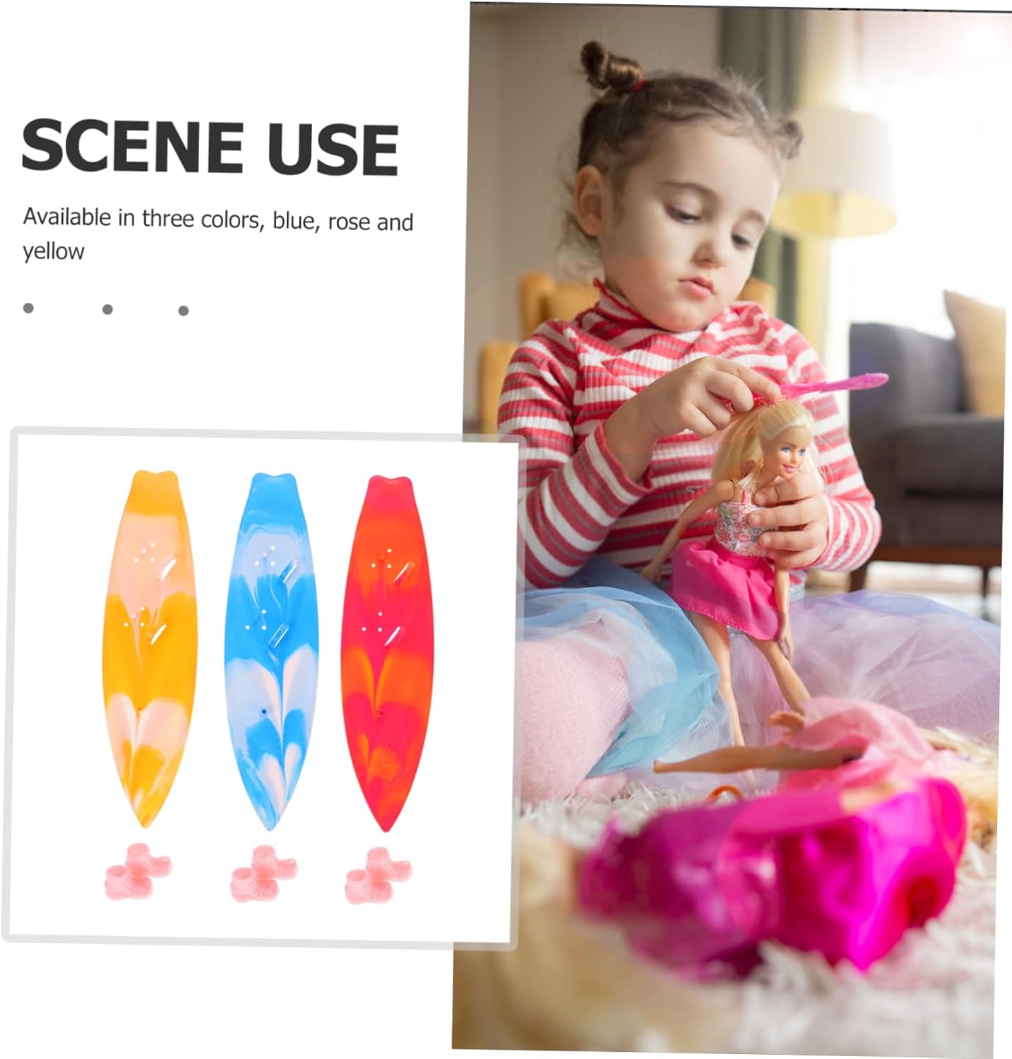 3pcs Mini Plastic Surfboard Model with Doll Boots Ornaments Vibrant Cake Toppers for Beach Parties and Surfing Decor
