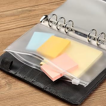 A6 Zipper Binder Punched Pockets,20 PCS PVC Plastic Budget Binder Pockets 6 Holes Ring Binders Document Organizer Bill Folder Money Cash Envelope Punch Wallet Organiser for Home Office Stationery