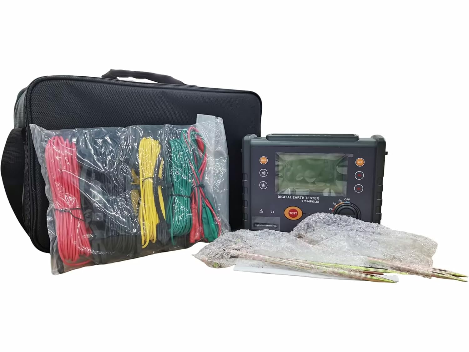 Digital Grounding Resistance Meters Soil Resistivity Tester Instrument with Two Three Four-Wire Grounding Earth Voltage Resistance Meter 0.00~30.00kΩ 0.00Ωm~9999kΩm 0.00V～600V Alarm Function