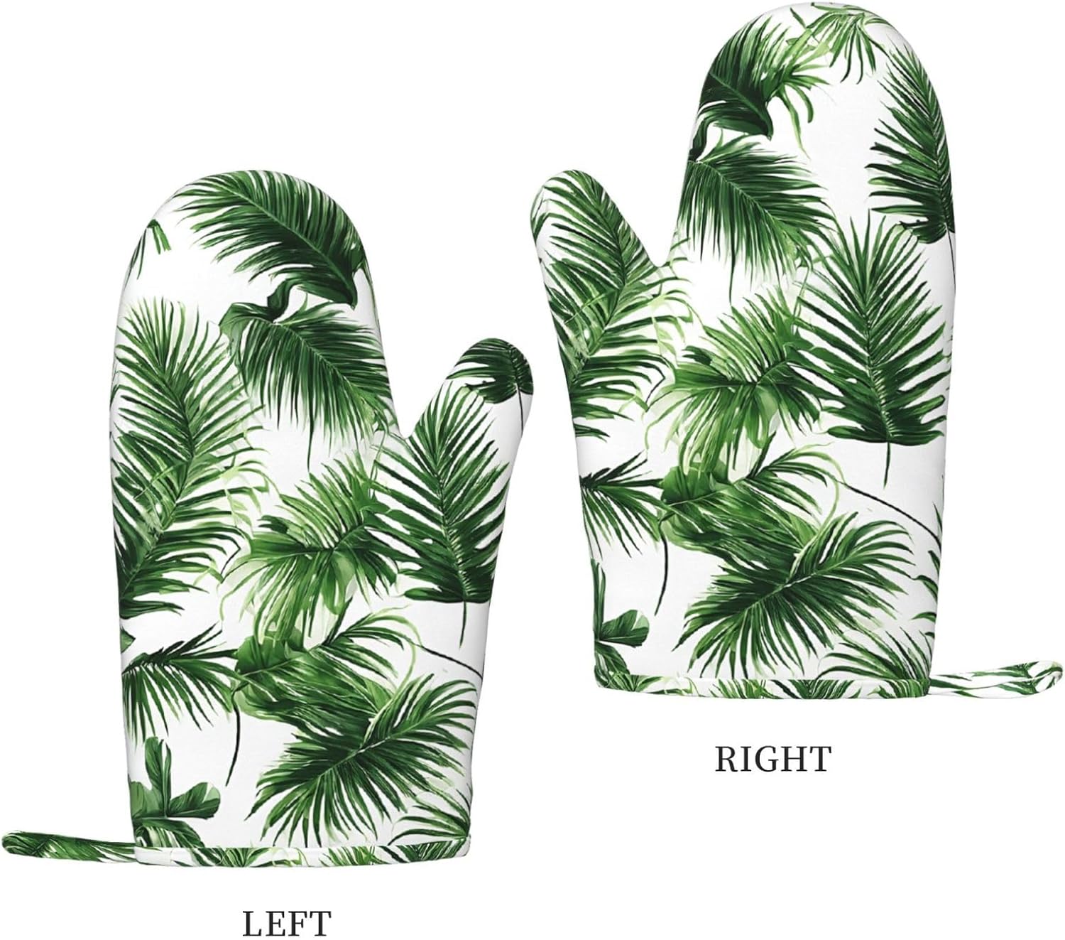 Palm Tree Green Leaves Oven Mitts and Pot Holders Set of 4 Heat Resistant Kitchen Gloves with Silicone Palm Hot Pads for Baking Cooking Grilling BBQ