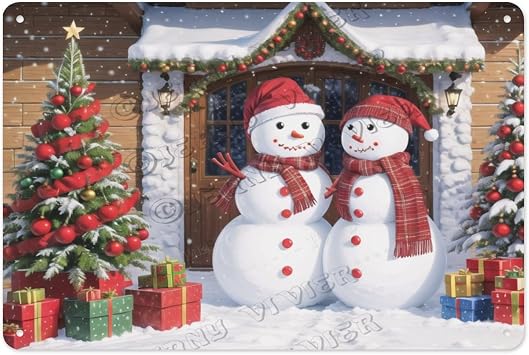Unique Christmas Snowman Aluminum Metal Sign, 5.5 x 8 Inches, Adds Whimsy and Charm to Your Nursery, Living Room, or Kitchen with Vintage Holiday Style