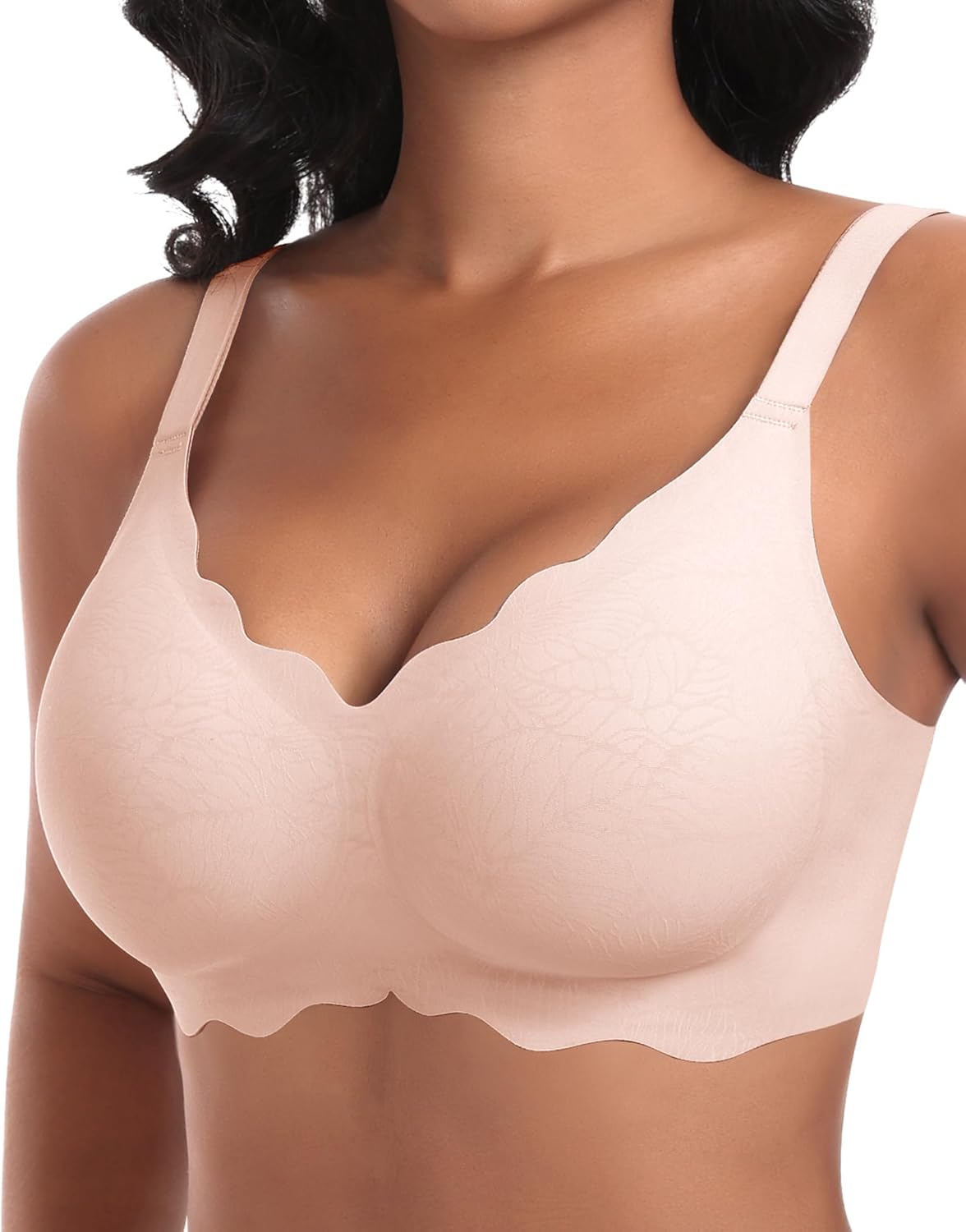 Reggiseno Senza Ferretto Ganado Donna - Scollo A V, Bralette Push Up, Senza Cuciture, In Nylon E Spandex, Comodo, Beige, Taglia 3XL