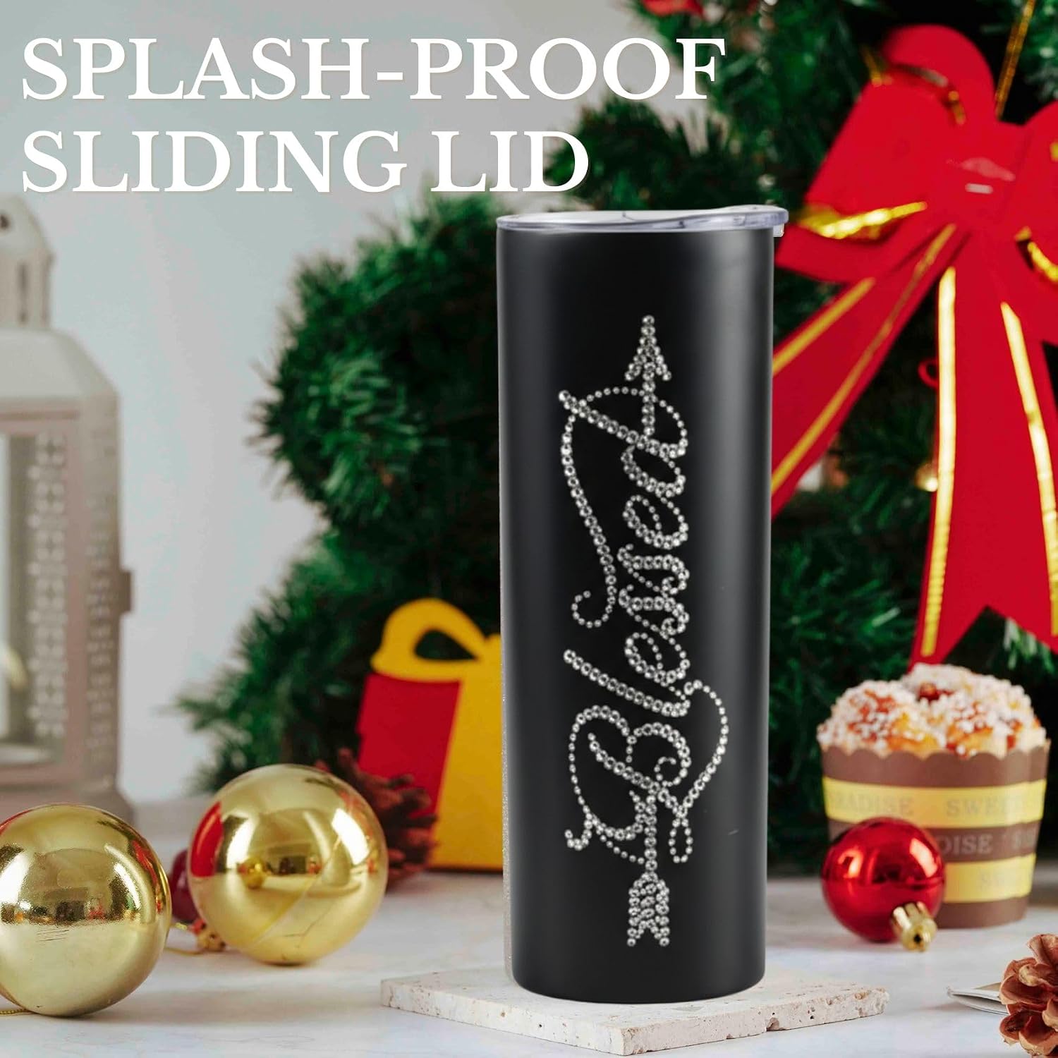 Onebttl Christian & Religous Gifts for Women, Blessed Gifts, 20 oz Rhinestone Sytle Stainless Steel Skinny Tumbler