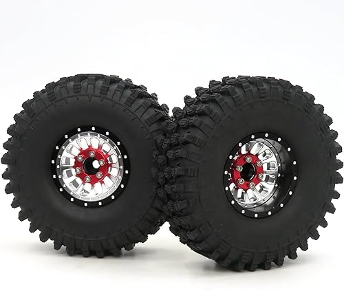 Miniatura 6 de HOBBYSOUL RC ajustable 4 Offsets 1.9 Beadlock ruedas y neumáticos, aluminio negro plata 1.9 RC llantas y neumáticos altura 4.724 in para 110 Mud