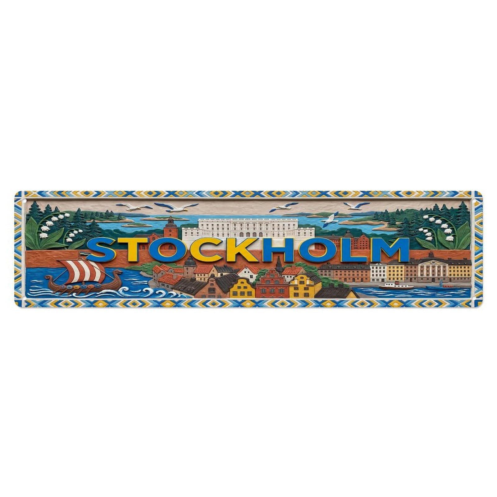 Cwbufd Vintage Style Vintage Stockholm Sweden Flag Pattern Vintage Metal Tin Sign Plaque Wall Decor For Cafe, Club Bar, Office, Garden Metal Poster 4X16inch