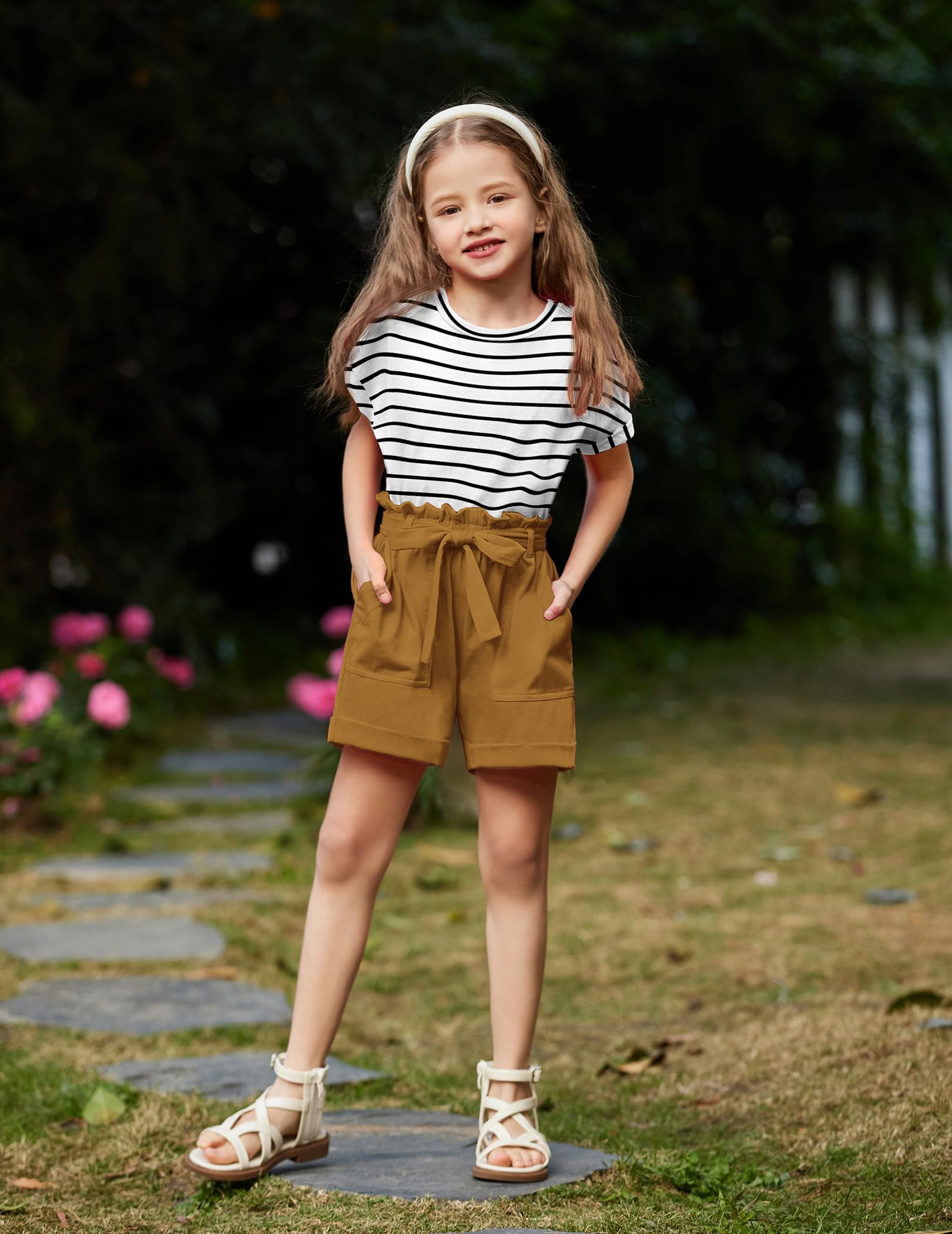 Arshiner Filles Ensembles de Vêtements été Enfants T-shirt et Short Set Loisirs Mode Ensembles pour Fille 6-14 ans