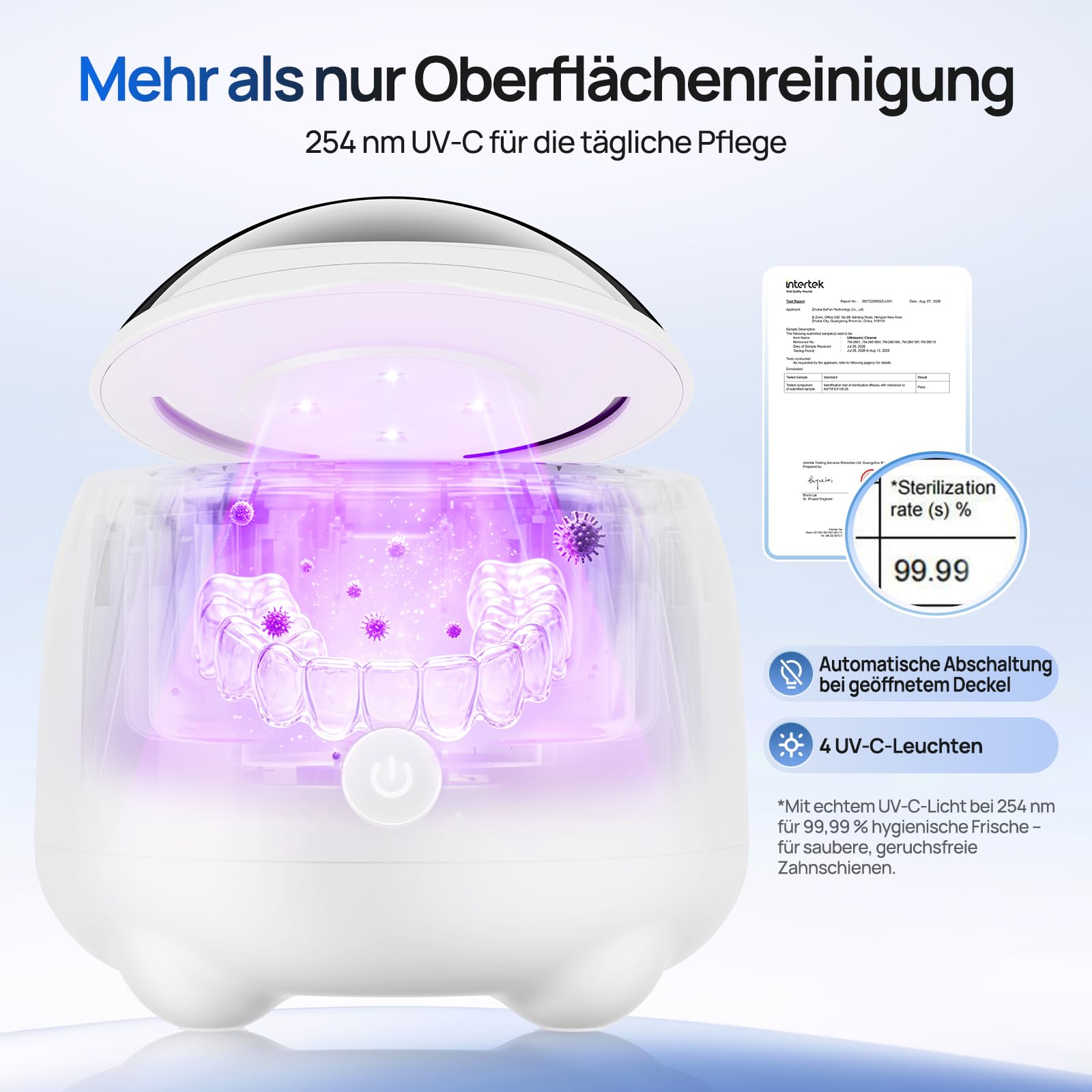 7MAGIC Ultraschallreinigungsgerät für Zahnschienen, 48 kHz, UV-C, Weiß