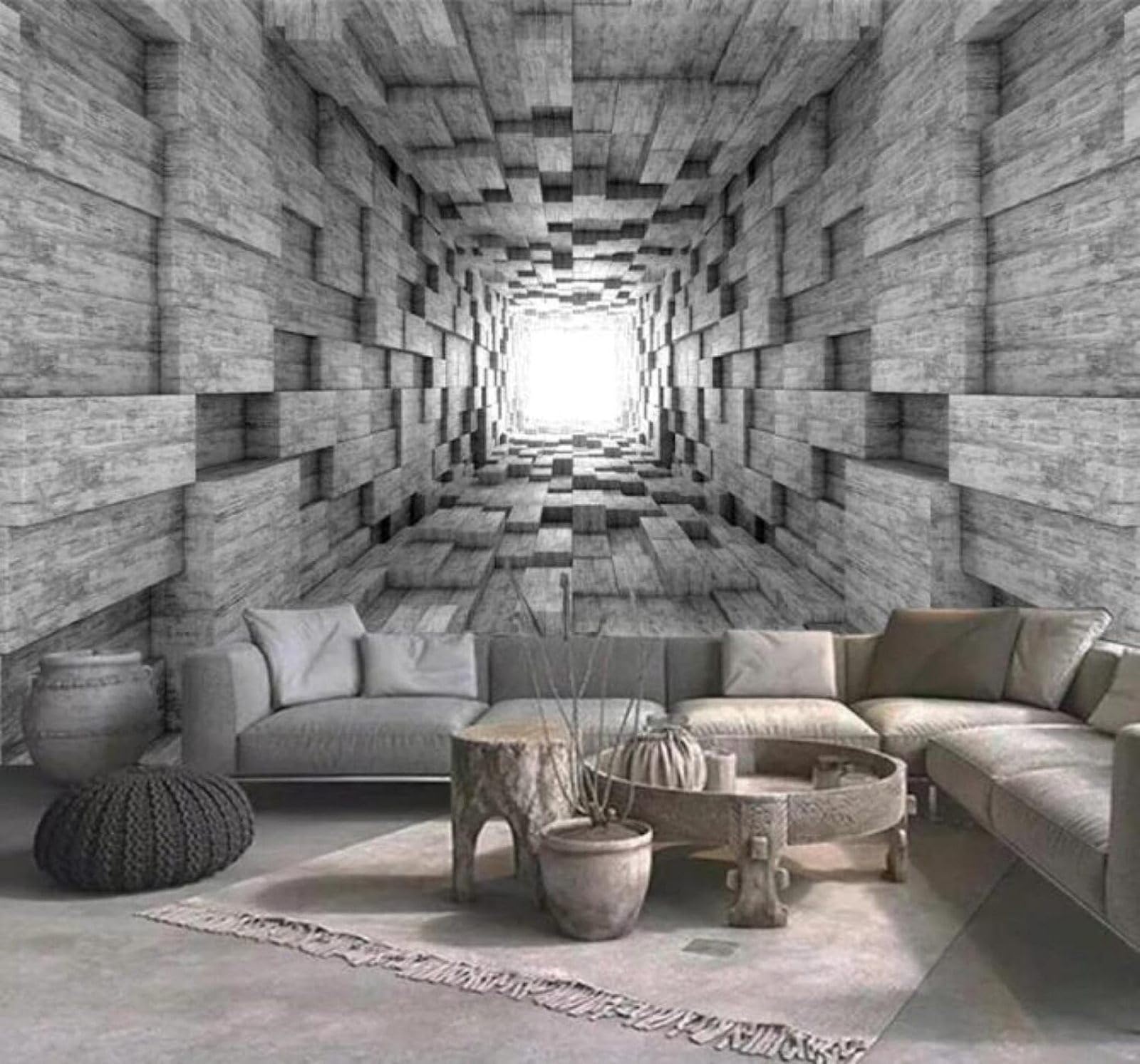 XLMING Three Dimensional Grey Concrete Wall Tunnel Expansive Space 3D Wallpaper Luxury Home Dining Decor Paste Sofa Living Room The Wall for Bedroom Mural-250cm×170cm