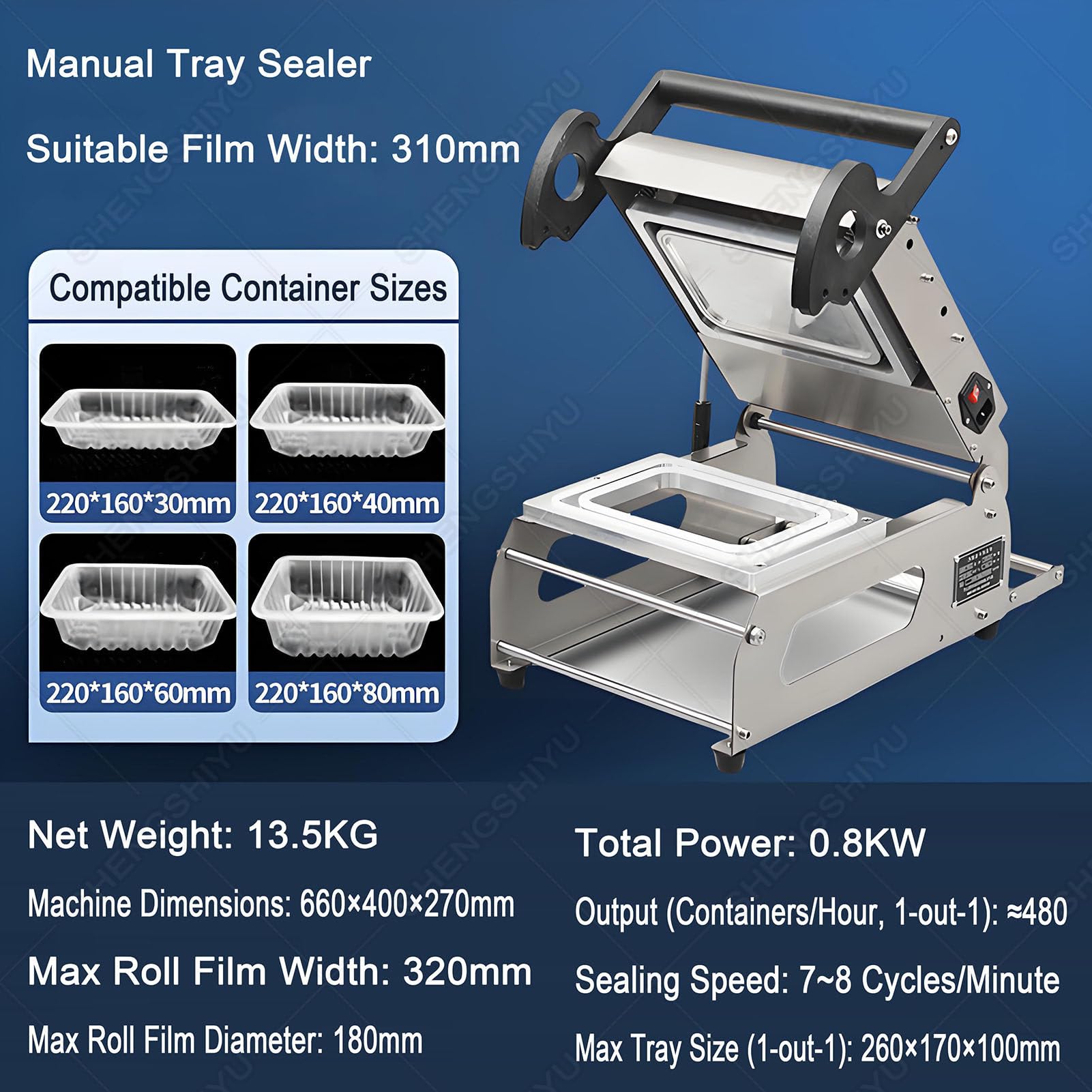 Sigillatrice semiautomatica con manopola per controllo della temperatura, sigillatrice manuale per imballaggi alimentari, ideale per ristoranti, dimensioni 220 x 160 mm