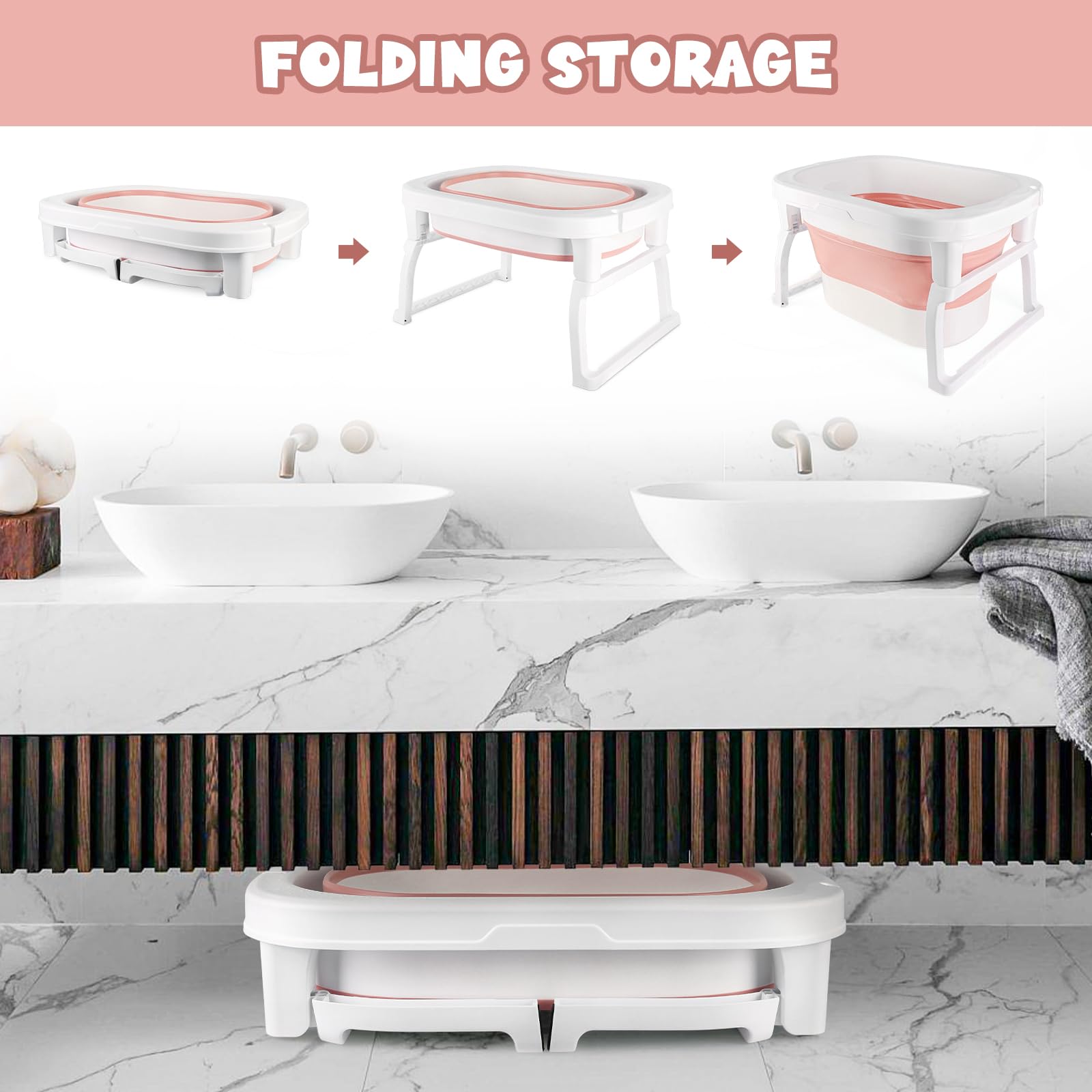 Bañera Plegable Para Bebé Con Taburete En Interior, Baño Bebé Apto Para Bebés De Todas Las Edades, Fácil De Bañar Y Sin Peligro Para Bebés