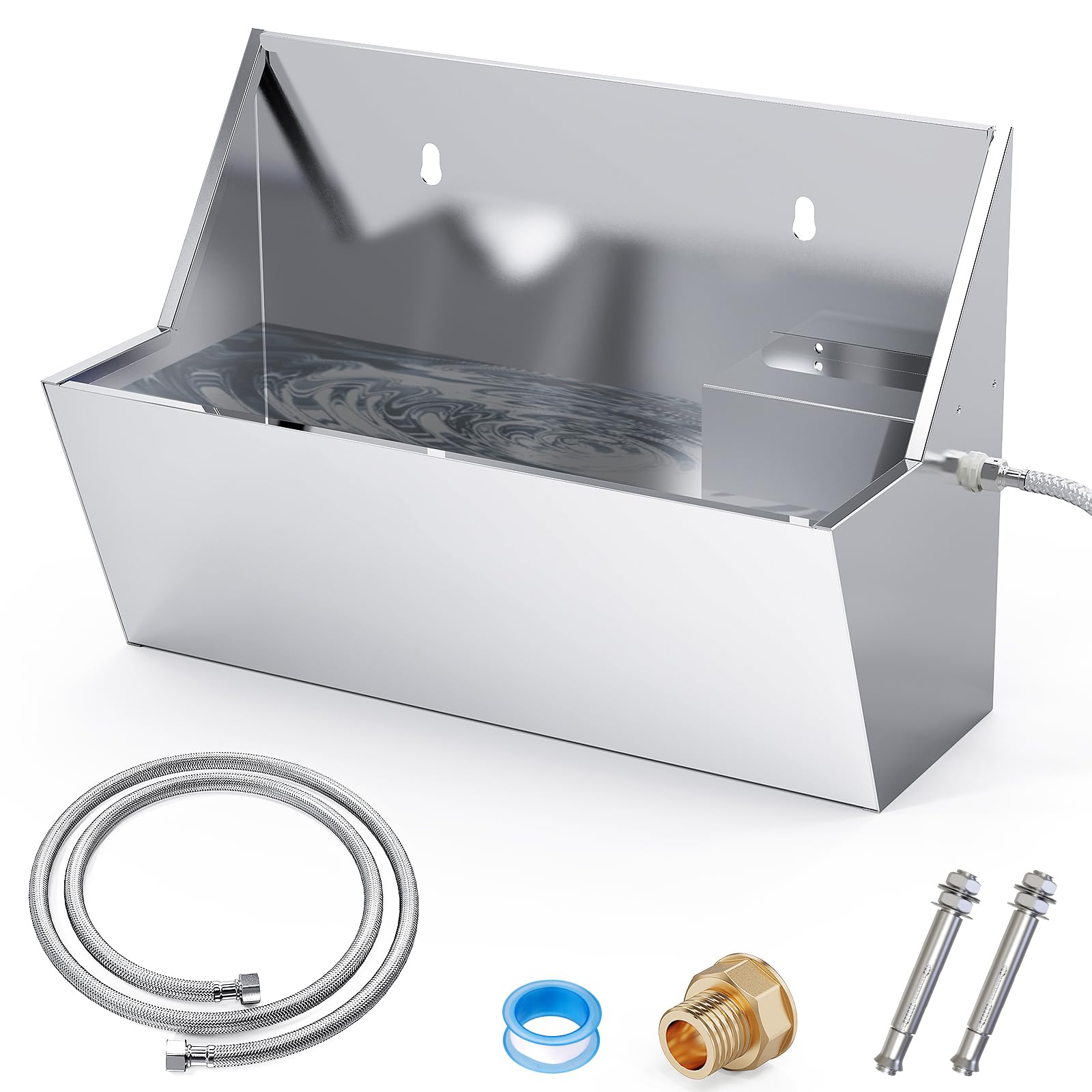 Abreuvoir Automatique pour Chien Abreuvoir en Acier Inoxydable 8L pour Bétail avec Tuyau d’Eau 100cm et 150cm Kit de Soupape à Flotteur de Remplissage Automatique Réservoir d’Abreuvoir