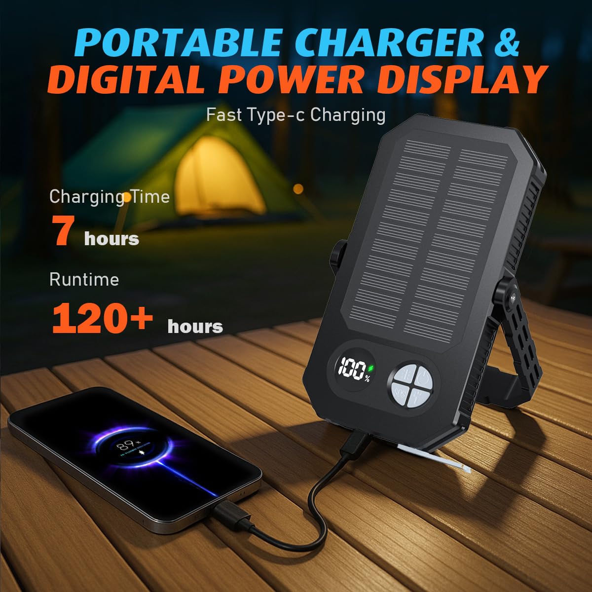 Linterna LED recargable de 4000 lm, 10000 mAh, luces de camping portátiles de hasta 120 horas o más, 12 modos de luz, regulable, pantalla digital LCD, impermeable, artículos esenciales de camping para
