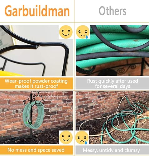 Vista 4 de Garbuildman Soporte de manguera de jardín independiente - Estante de carrete de tubo de agua de metal para exteriores, negro brillante