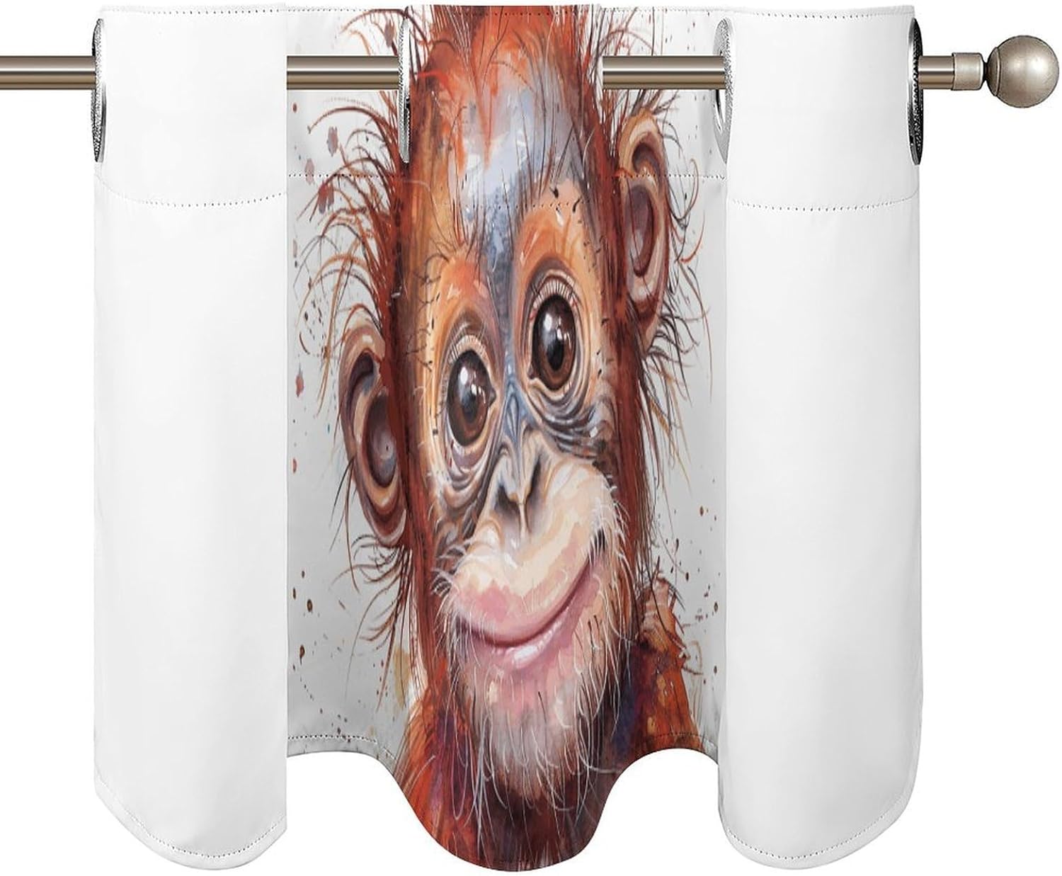 Gorilla with Messy Hair Valance for Windows, 2 Pack Kitchen Curtains Modern Home Decor, Soft Blackout Window Curtains for Living Room & Bedroom, 18 X 52 Inch