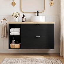 32" Floating Bathroom Vanity with Sink, 2 Drawers & Open Shelves, Black