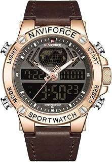 ساعات رياضية كوارتز للرجال من ميفايتر، شاشة رقمية، مقاومة للماء، فاخرة NF9164 RG/B/D، بمينا أسود، بسوار بني داكن
