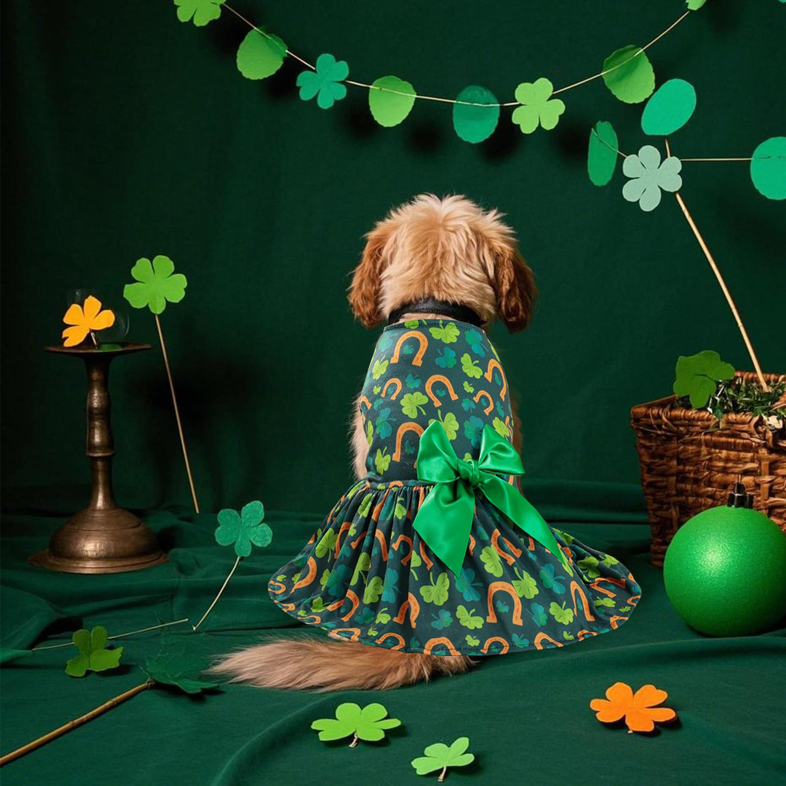 green dress for dogs Luxurious Handmade Dark Green Corduroy Dog Dress for Haute Couture Pets main image 0