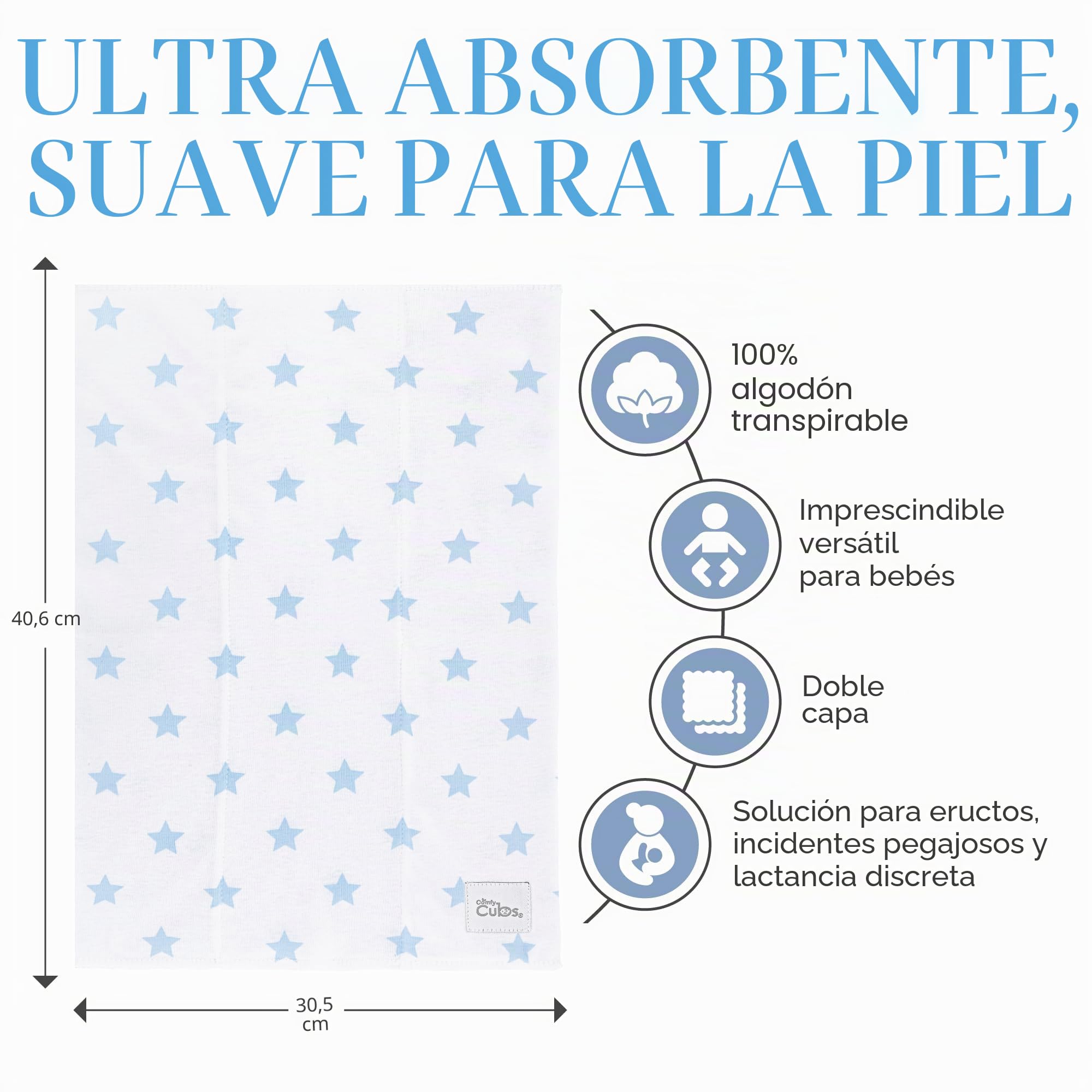 Comfy Cubs Juego de paños para eructos para bebé (paquete de 6) – Grandes, 6 capas, ultra absorbentes, 100 % algodón para regurgitación del bebé, baba y desorden, regalos suaves, suaves y cuidadosos