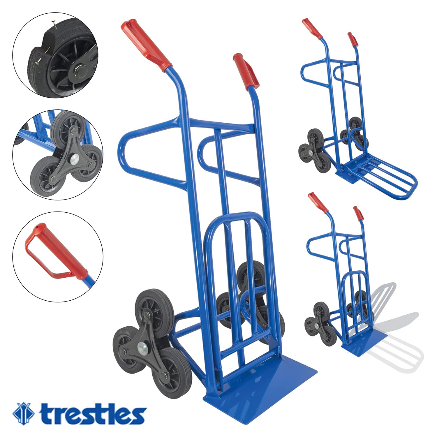 Trestles S20A blau Sackkarre klappbar 200kg Treppensteiger Vollgummireifen Sternräder Transportkarre Sackkarren Treppensackkarre Treppenkarre | große Schaufel | Sicherheitsgriffe | Stahl