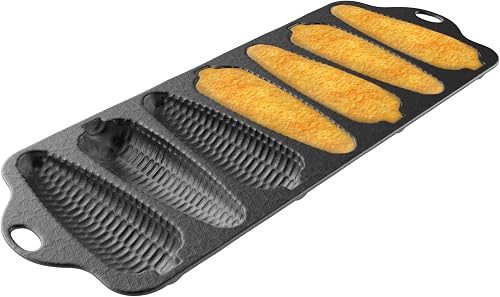 Cast Iron Cornbread Pan-Pre-Seasoned Bakeware with 7 Corncob Sticks-Compatible with Oven, Stovetop, Induction, Grill, and Campfires by Classic Cuisine, | Pre-Seasoned Bakeware with Corncob Molds, Cast Iron Pans for Oven,