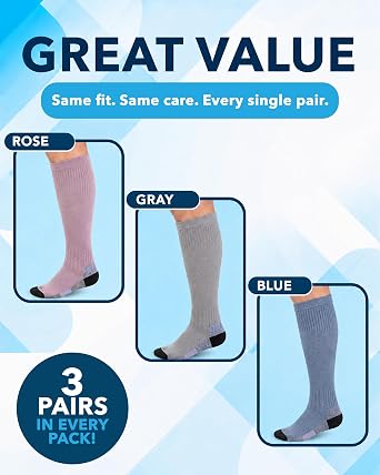 Doctor's Select Bamboo Viscose Light Compression Socks for Women & Men - 3 Pairs, 8-15 mmHg Compression Socks, Knee High