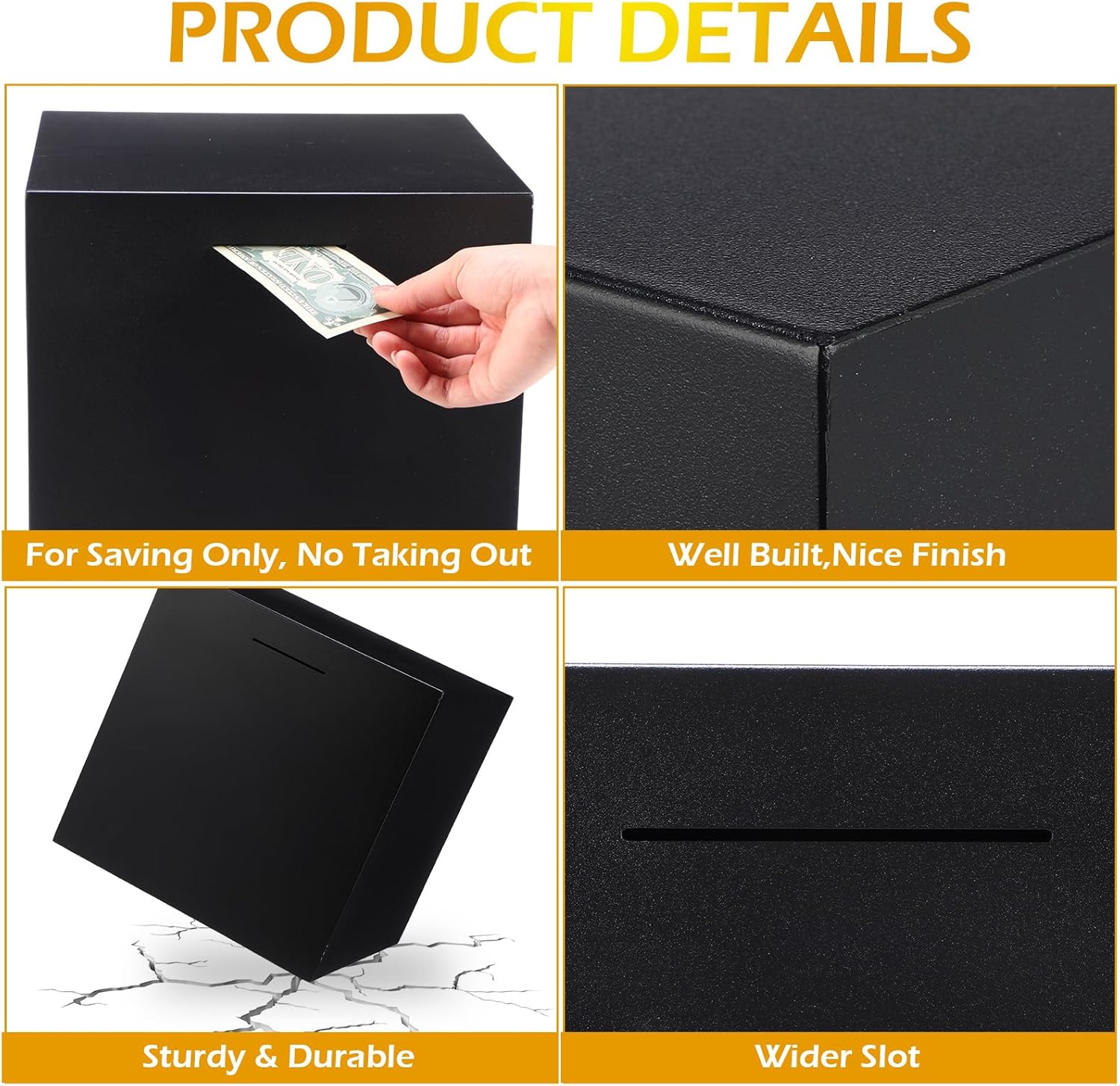Large Piggy Bank for Adult 12 Inch Metal Big Piggy Bank XL Must Break to Open Money Saving Safe Box for Money Cash Coins(Black)