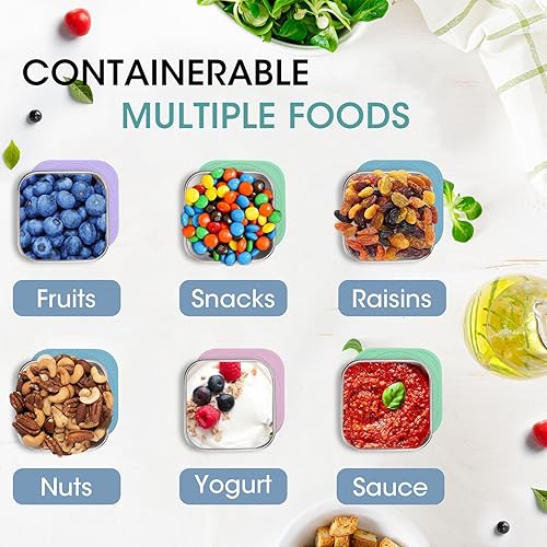 Miniatura 4 de Haldane Paquete de 4 recipientes de acero inoxidable para niños, a prueba de fugas, almacenamiento de alimentos para bebés, contenedores Bento