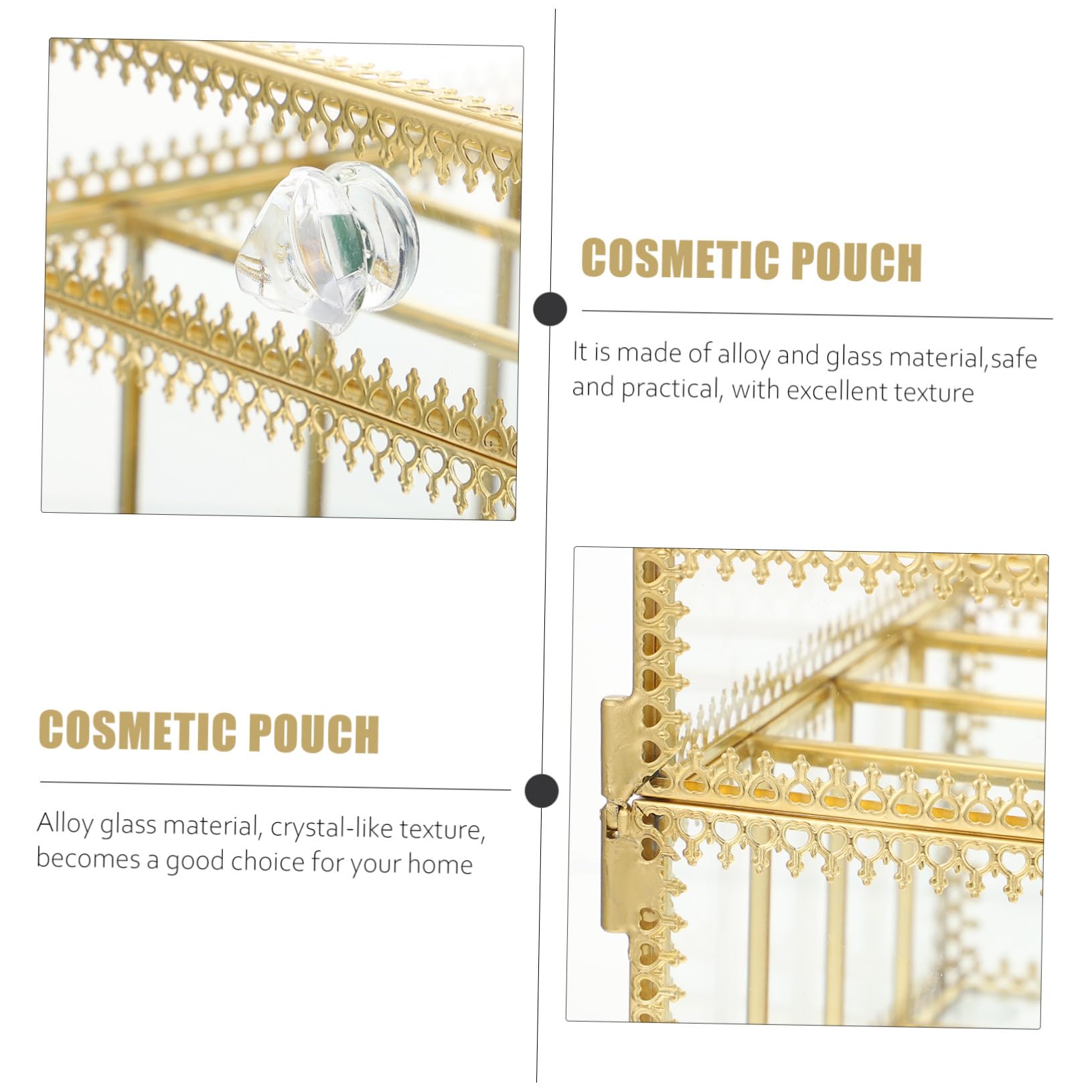 GALPADA Organizzatore Cosmetici in Vetro e Ottone Coperchio, Scatola Portatrucchi da Scrivania Media, Contenitore per Cipria Rossetto Ombretto, Organizer Salvaspazio per Trucco da Tavolo
