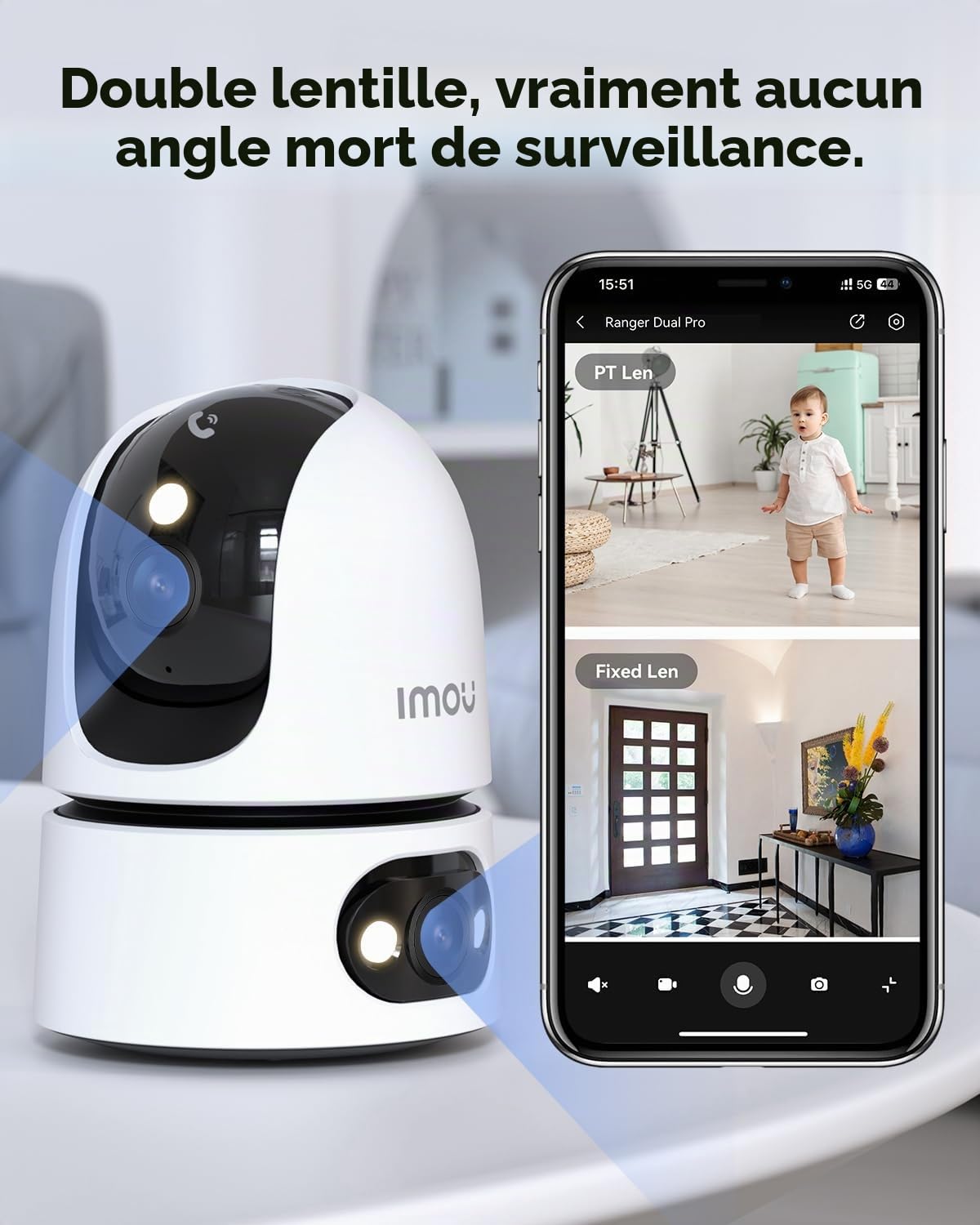 Imou 3K(3MP+3MP) Lot 2 Caméras Surveillance WiFi Intérieur Double Objectif