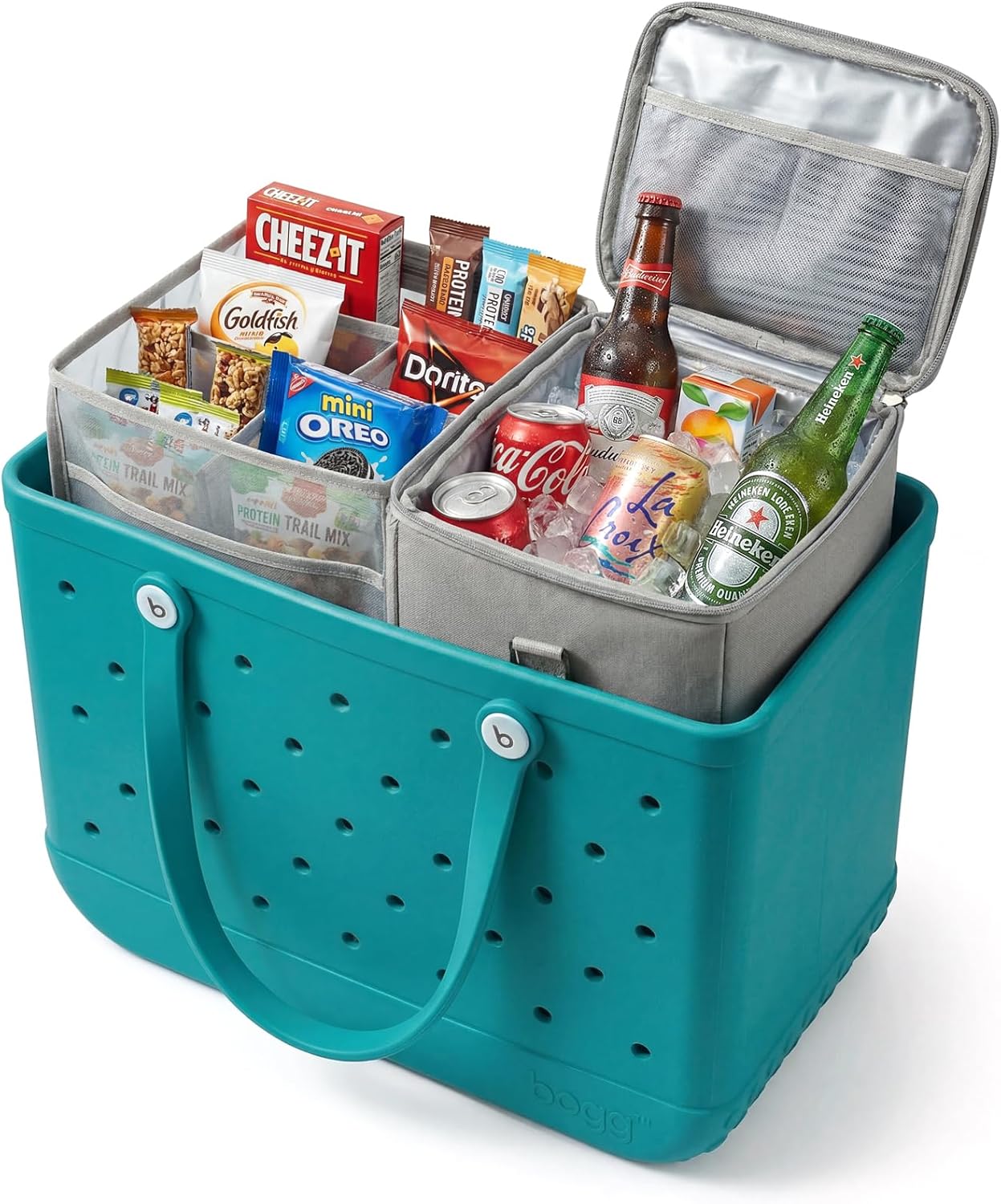 Insulated Cooler Organizer Insert Compatible with XL Bogg Bag,2-in-1 Dry-Wet Separate Tote Insert Leakproof Cooler&Mesh Storage Bag,Bogg Bag Accessories for Beach,Camping
