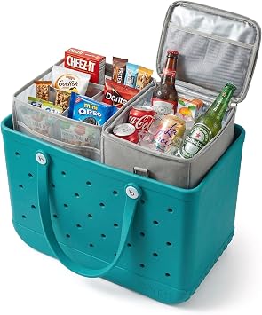 Insulated Cooler Organizer Insert Compatible with XL Bogg Bag,2-in-1 Dry-Wet Separate Tote Insert Leakproof Cooler&Mesh Storage Bag,Bogg Bag Accessories for Beach,Camping