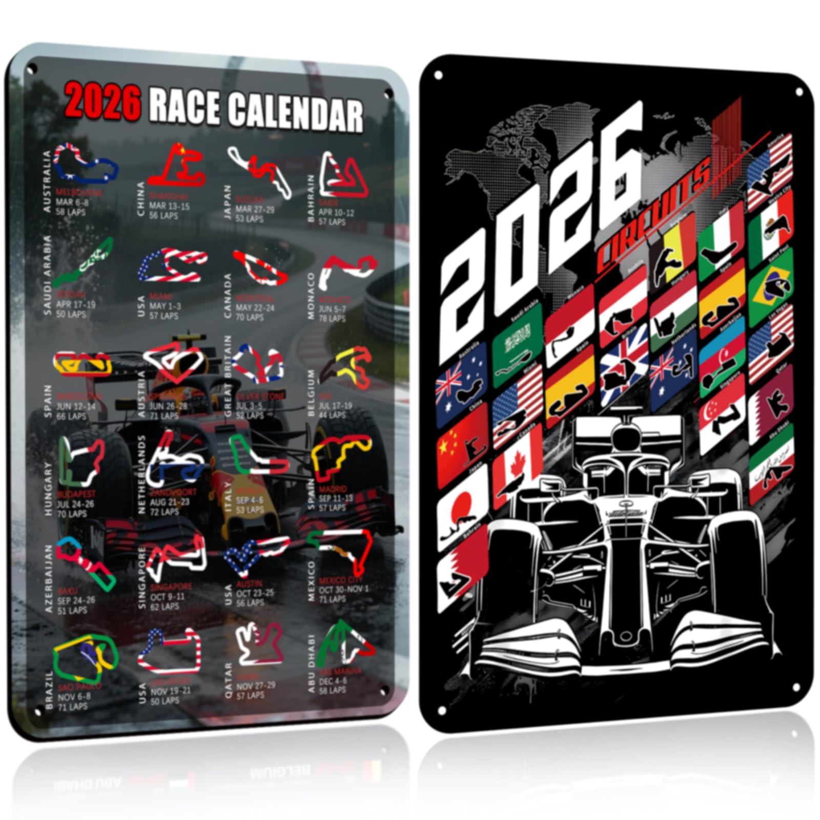 2PCS F1 Gifts Metal Signs Wall Art Gifts for Him Formula 1-2026 Season Racing Enthusiasts,Offices And Game Rooms Man Cave, Home, Men Garages Sign Decorations F1 Merchandise 30x20cm