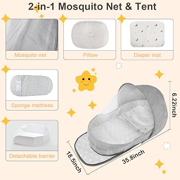 ISELECTOR Portable Bassinet for Baby Travel & Home - Lightweight Foldable Bedside Sleeper with Breathable Mesh, Carry Bag & Storage Pocket, Compact Bassinets for Newborn Infant, Safe Cosleeping Design