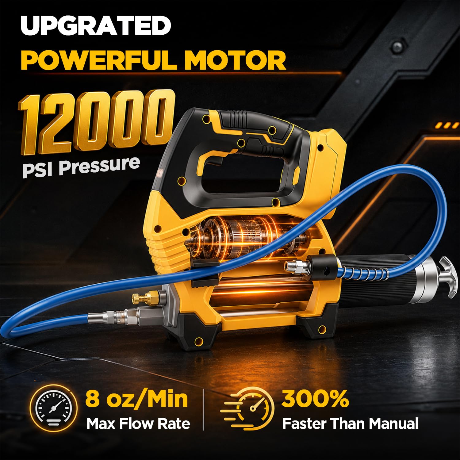 Pistola de grasa inalámbrica compatible con batería DeWalt de 20 V, 12000 PSI de alta presión, agarre en línea con una sola mano, manguera de 39.4 pulgadas y 4 acopladores, pistola de grasa