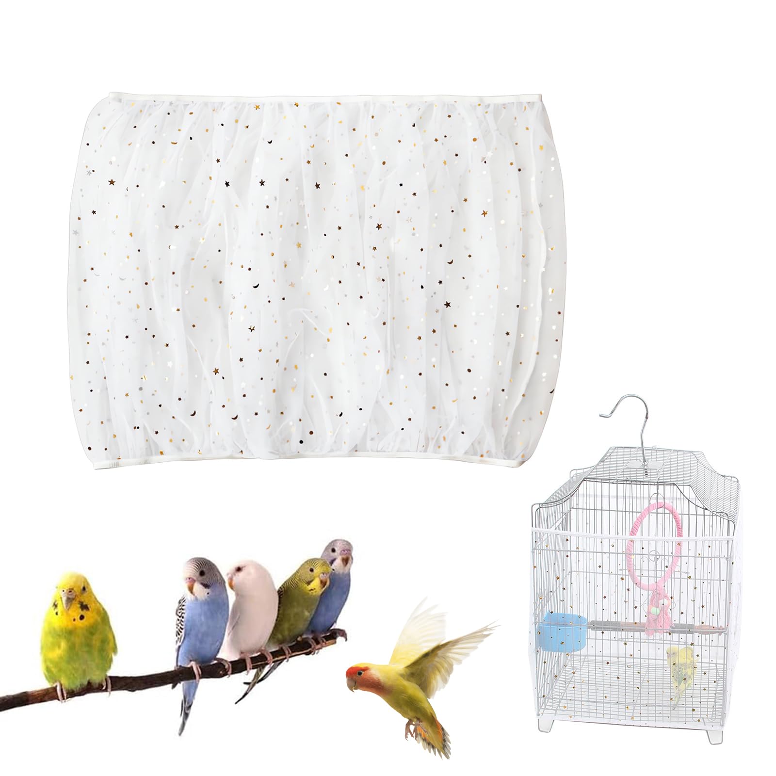 Copertura per Gabbia Uccelli Extra Large Copertura in Rete per Gabbia Uccelli di Nylon con Cattura di Piume Semi Protezione Gonna Morbida e Ariosa per Pappagallo Parrocchetto Ara