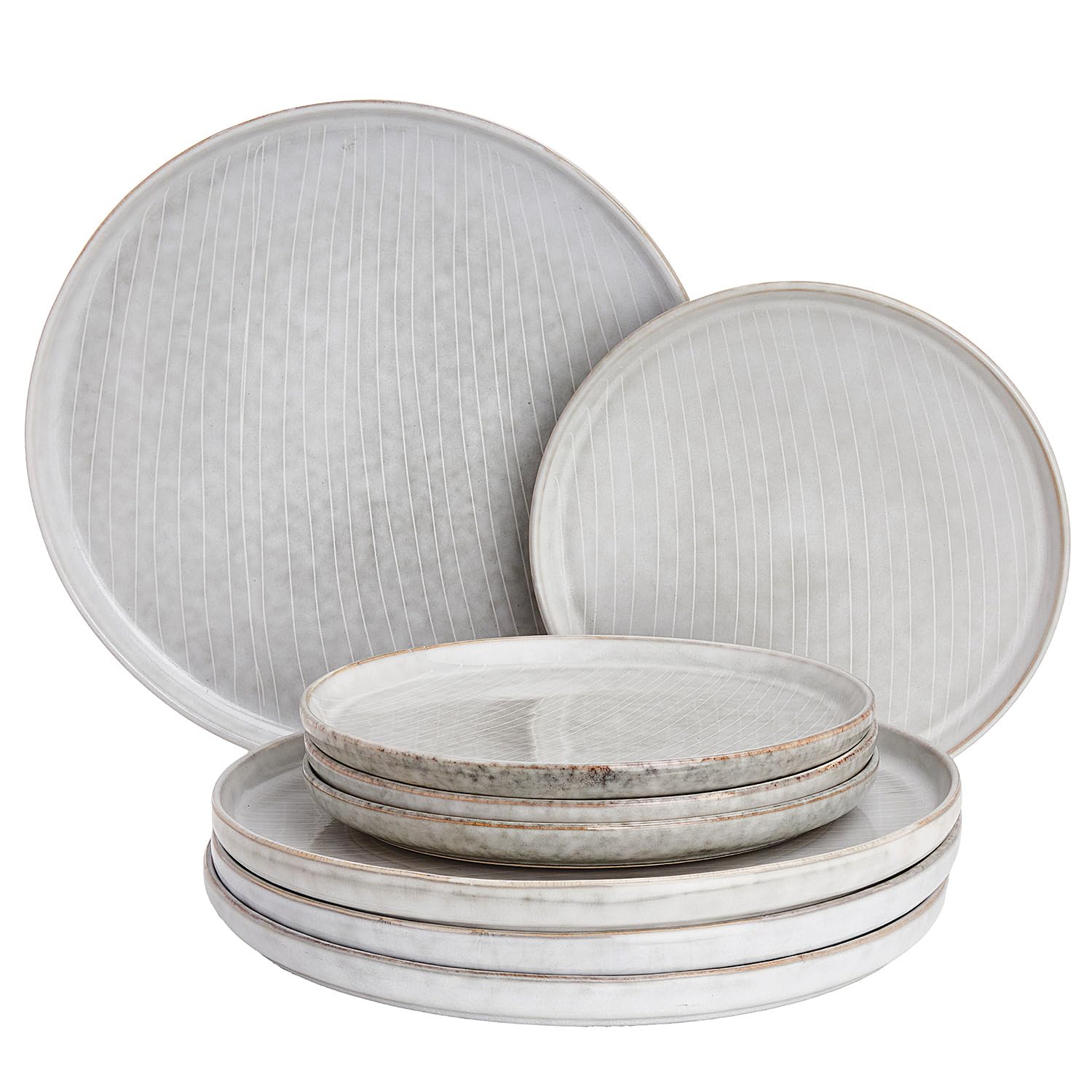 BUTLERS Teller 8er Set Geschirrset HENLEY Steinzeug Geschirr Set 8-tlg. Tafelservice | Teller 21cm Speiseteller 27cm | Landhausstill reaktive Glasur | Mikrowellen- & spülmaschinenfest