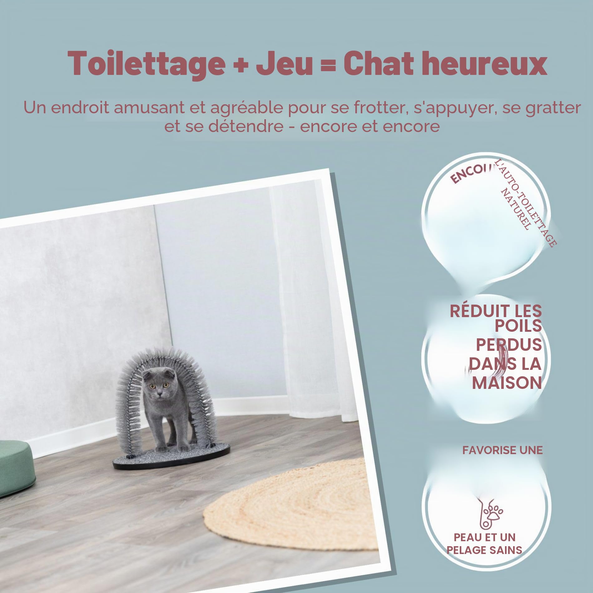 Trixie Jeu Chat Arc pour Massage et Soin du Poil 36 x 33 cm Gris
