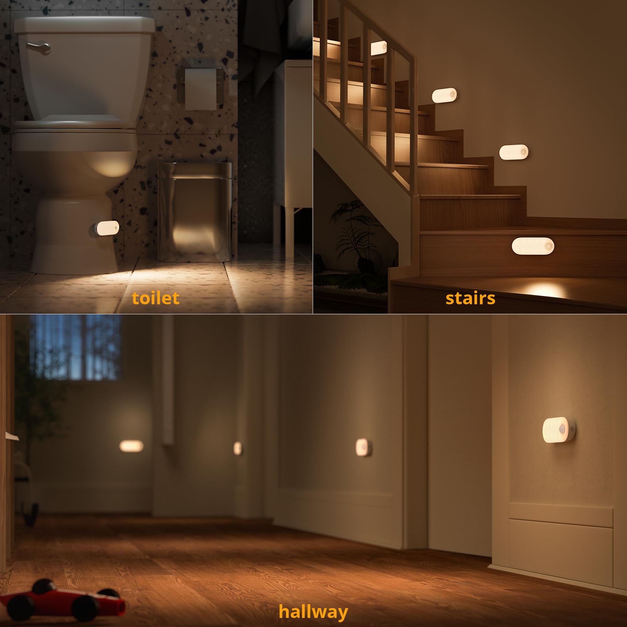 Lyridz - Luz nocturna recargable con sensor de movimiento, 1500 mAh, luces nocturnas que funcionan con pilas, luz LED de clóset, brillo regulable de 1-80 lm, para baño, cocina, escaleras, pasillo, 3
