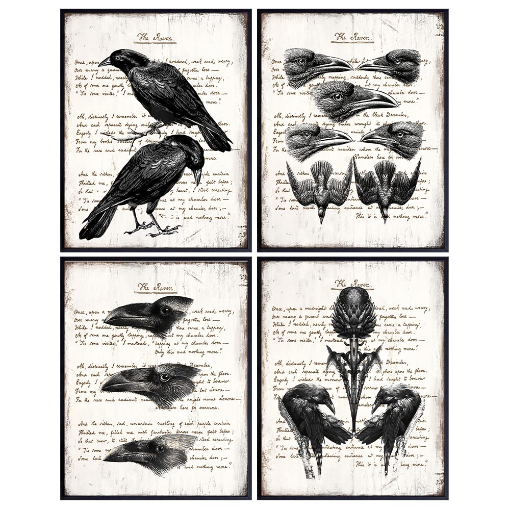 The Raven Edgar Allan Poe - Gothic Home Decor - Rustic Vintage Crow Home Decoration for Living Room, Office, Bedroom - Cool Unique Gift - Creepy