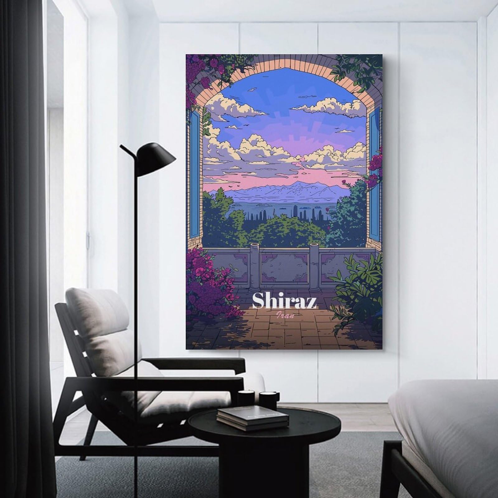 Junmoney Unframe-Style-2 Shiraz Iran Balcony View Canvas Wall Decor, 24X36inch(60X90cm), For Home Lounge, Bedroom Or Reading Nook, Modern Wall Decor For Cosy Interiors