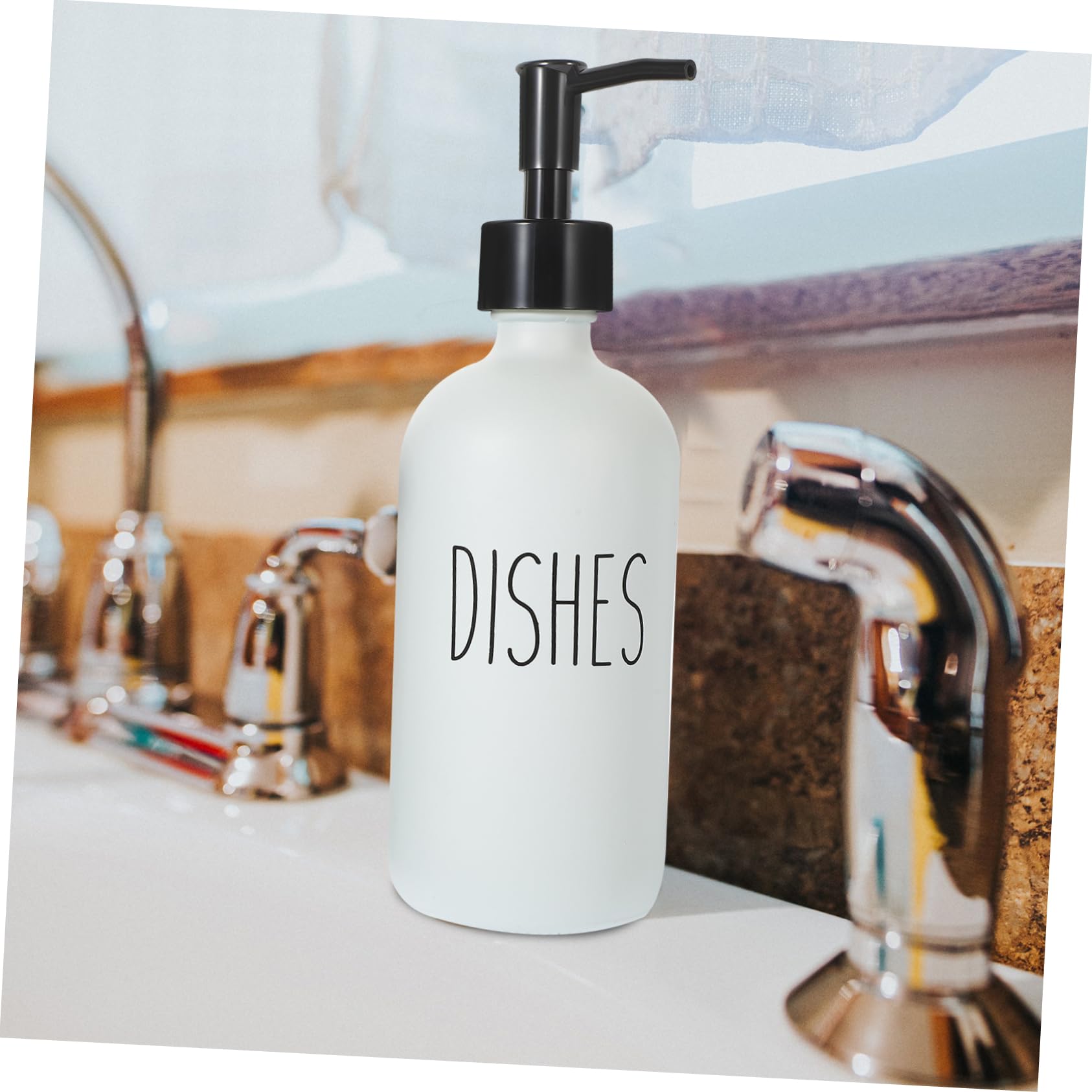 WOONEKY Set 1 Flacone Dosatore in Vetro 500ml con Pompa e Vassoio in Bambù, Ricaricabile, per Sapone Liquido in Cucina e Bagno
