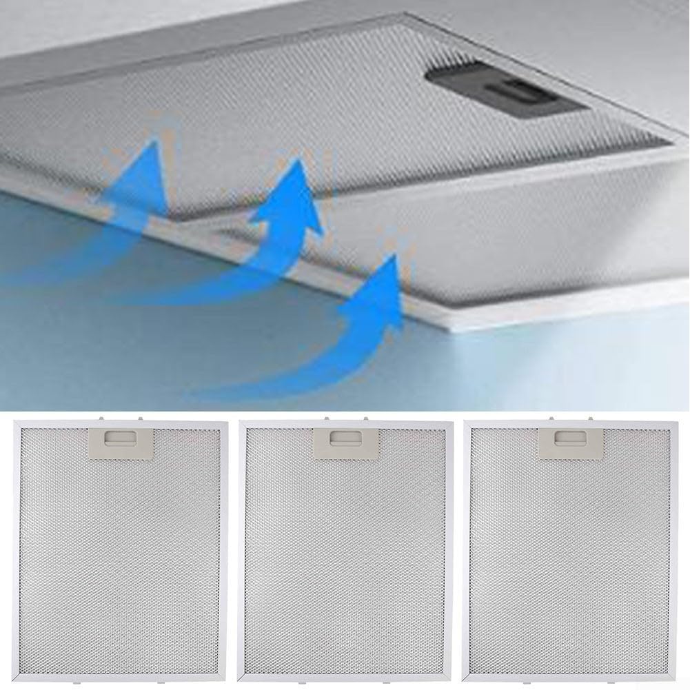 Lot de 3 filtres argentés pour hotte aspirante en maille métallique - 340 x 280 x 9 mm - 5 couches de filtration de graisse aluminisée